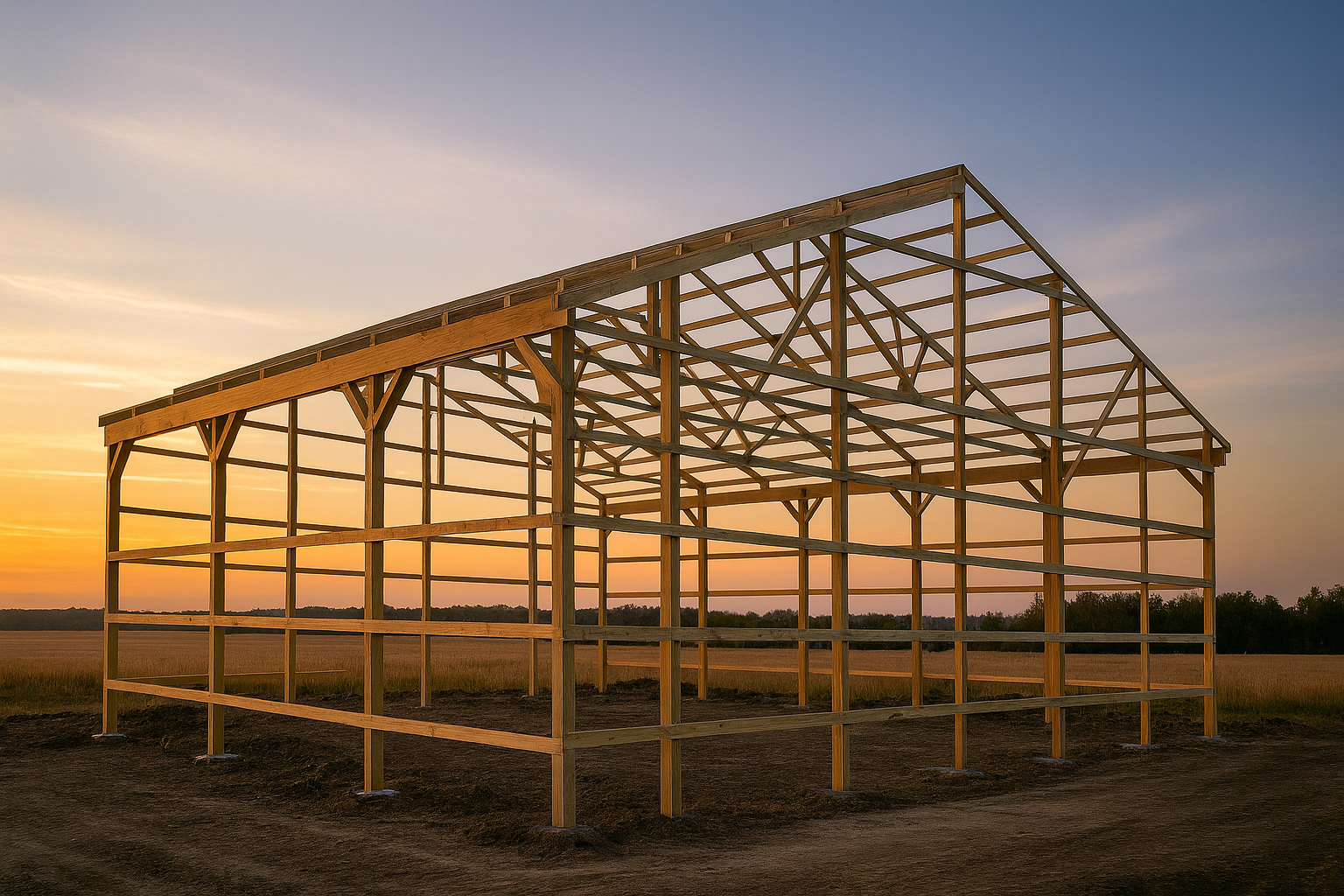 building frame of a pole barn